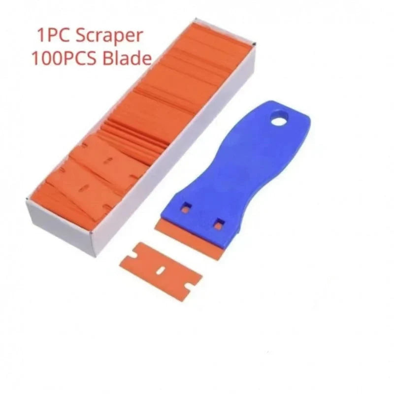 Plastic Razor-Blade Scraper with Ergonomic Handle and Spare Blades
