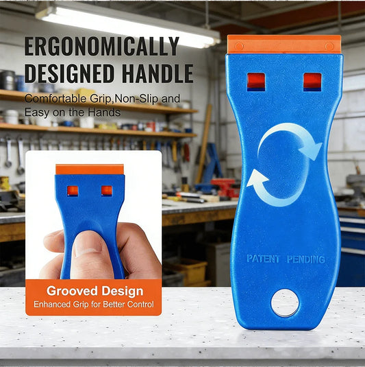 Plastic Razor-Blade Scraper with Ergonomic Handle and Spare Blades