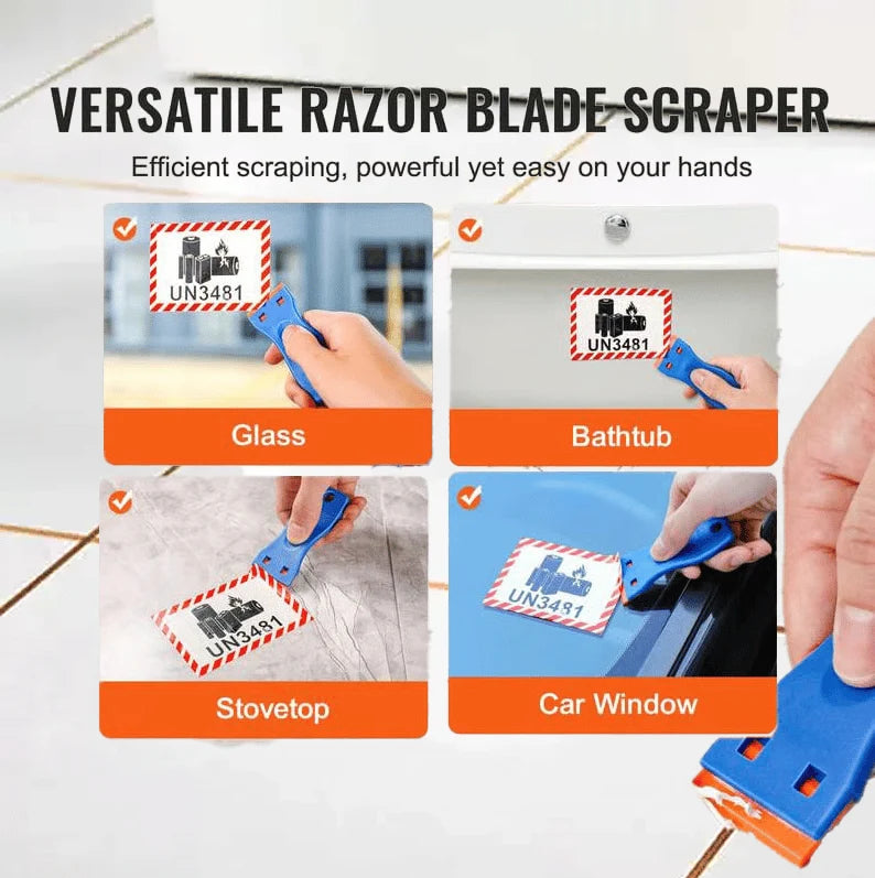 Plastic Razor-Blade Scraper with Ergonomic Handle and Spare Blades