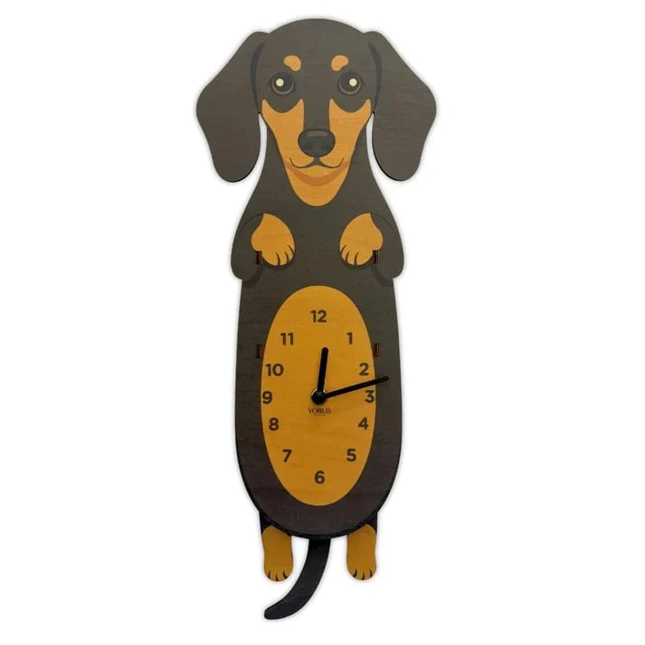 Pet-Friendly Playful Swinging Dog Wooden Wall Clock for Daily Pet Care