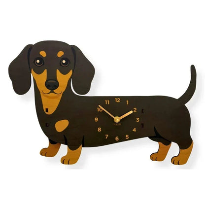Pet-Friendly Playful Swinging Dog Wooden Wall Clock for Daily Pet Care