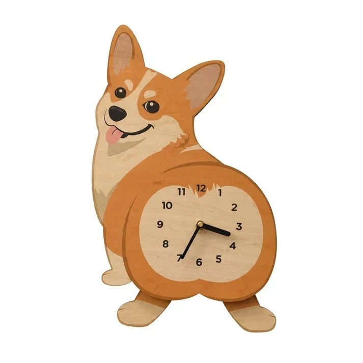 Pet-Friendly Playful Swinging Dog Wooden Wall Clock for Daily Pet Care