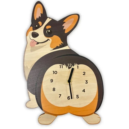 Pet-Friendly Playful Swinging Dog Wooden Wall Clock for Daily Pet Care