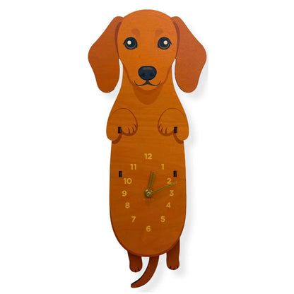 Pet-Friendly Playful Swinging Dog Wooden Wall Clock for Daily Pet Care
