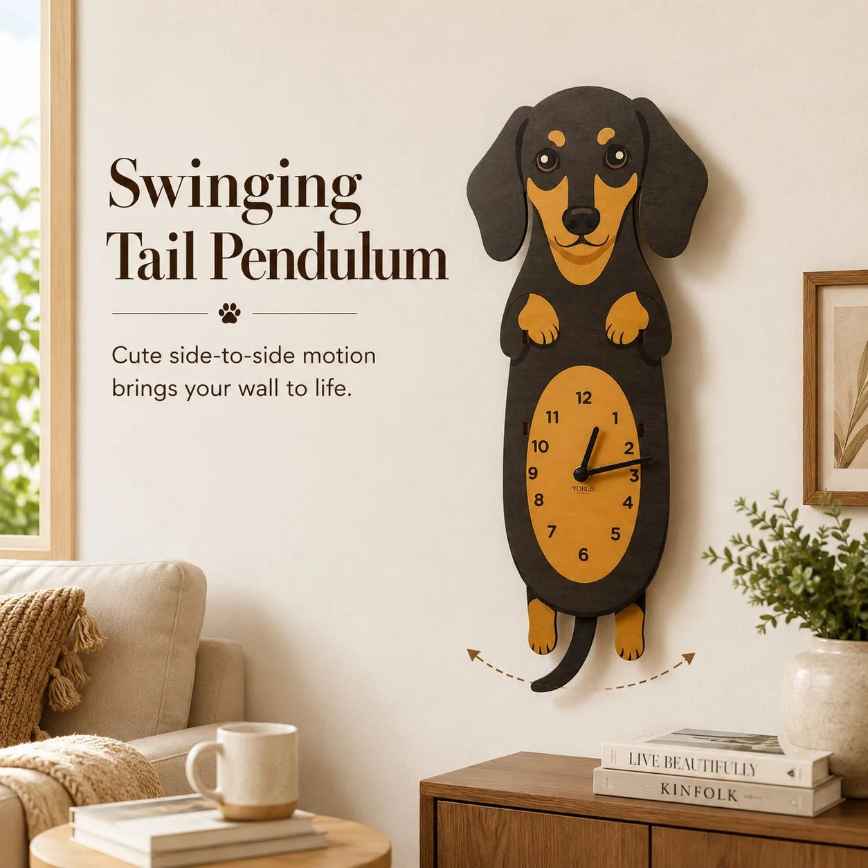 Pet-Friendly Playful Swinging Dog Wooden Wall Clock for Daily Pet Care