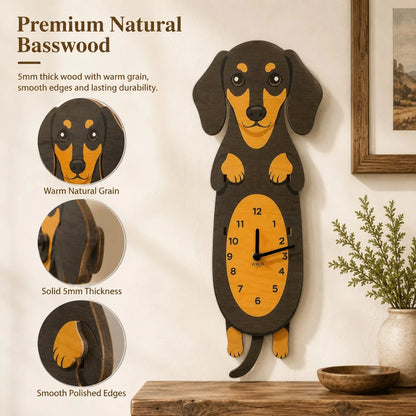 Pet-Friendly Playful Swinging Dog Wooden Wall Clock for Daily Pet Care