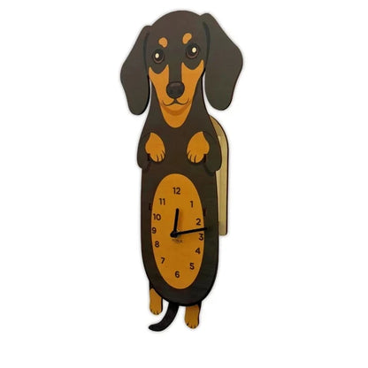 Pet-Friendly Playful Swinging Dog Wooden Wall Clock for Daily Pet Care