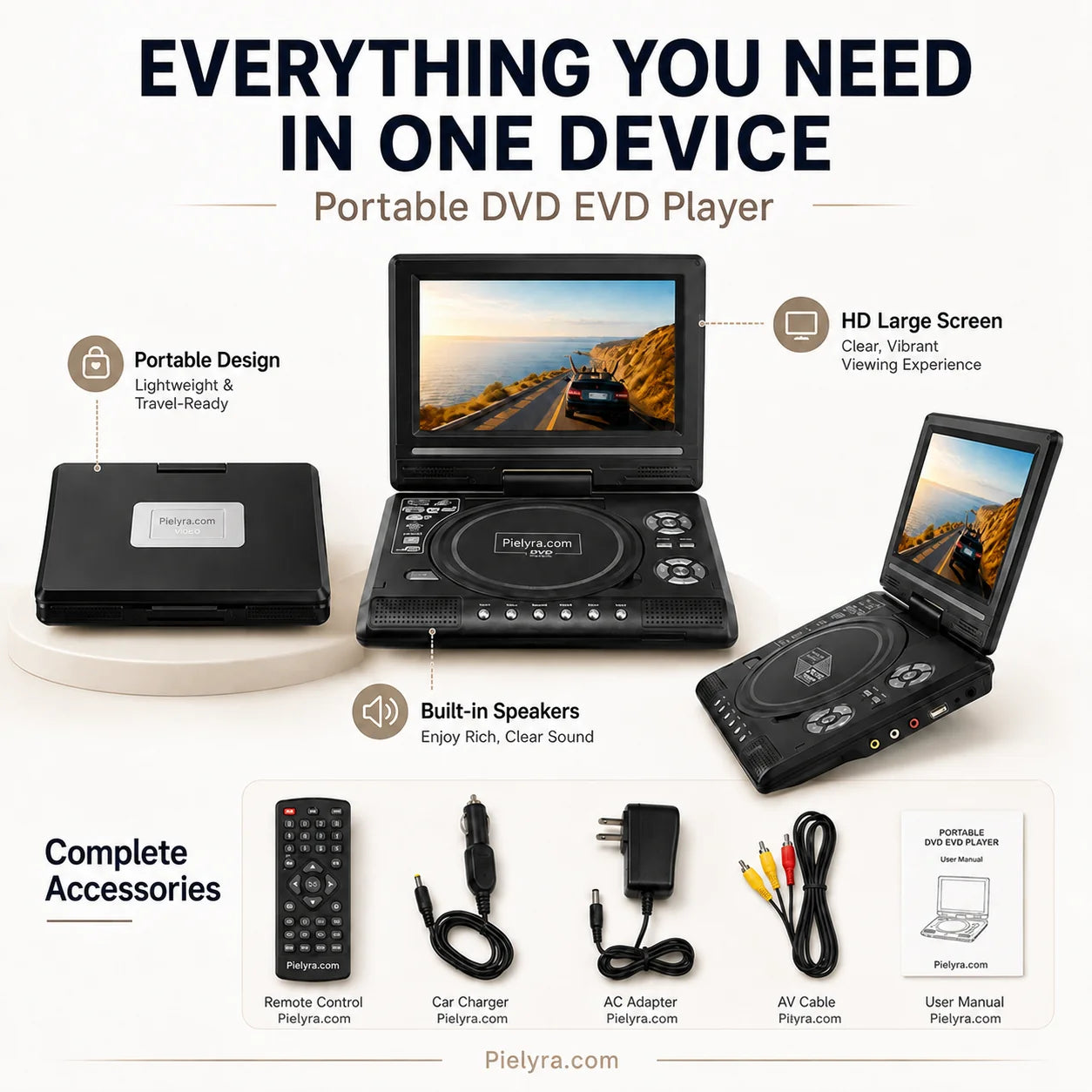 Hands-On 7.8" HD Portable DVD Player – 4+ Hour Rechargeable Battery