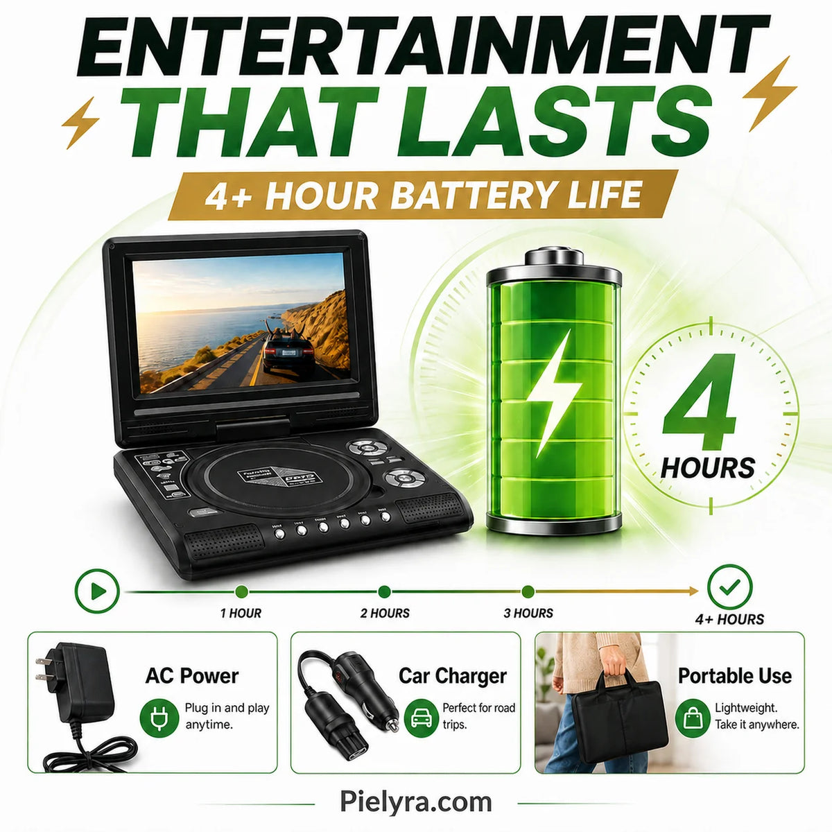 Hands-On 7.8" HD Portable DVD Player – 4+ Hour Rechargeable Battery