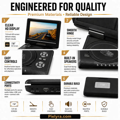 Hands-On 7.8" HD Portable DVD Player – 4+ Hour Rechargeable Battery