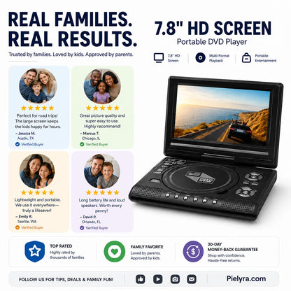 Hands-On 7.8" HD Portable DVD Player – 4+ Hour Rechargeable Battery
