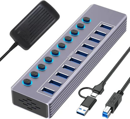 Powered 10-Port USB 3.0 Hub with Individual Switches