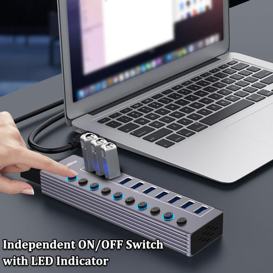 Powered 10-Port USB 3.0 Hub with Individual Switches
