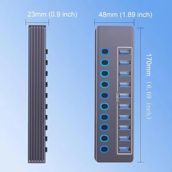 Powered 10-Port USB 3.0 Hub with Individual Switches