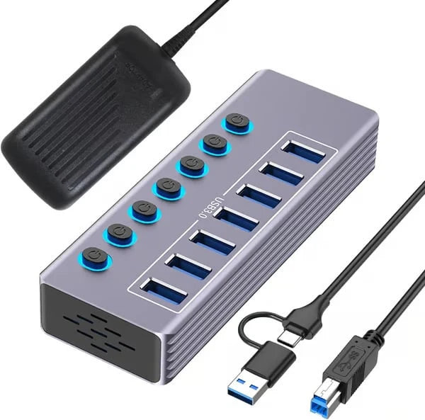 Powered 10-Port USB 3.0 Hub with Individual Switches
