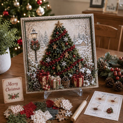 No-Sew Holiday Fabric Poke-Art Set with Pre-Punched Display Board