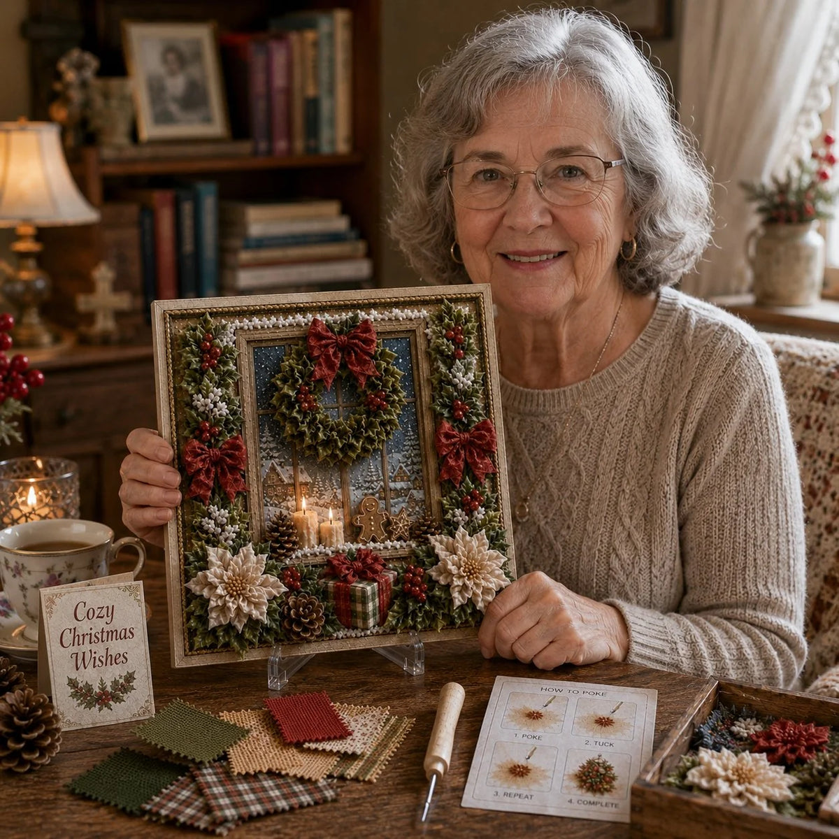 No-Sew Holiday Fabric Poke-Art Set with Pre-Punched Display Board