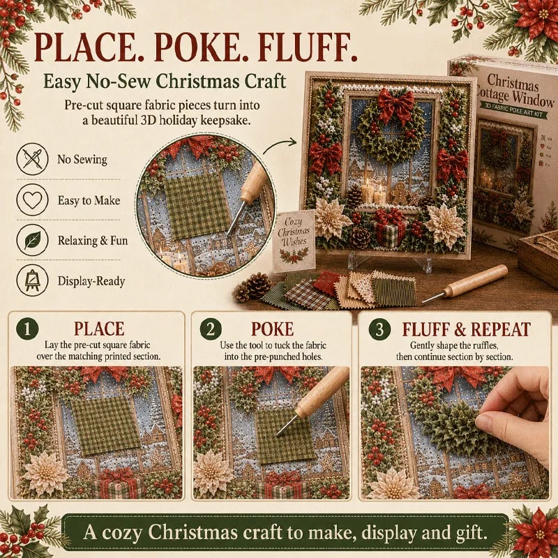 No-Sew Holiday Fabric Poke-Art Set with Pre-Punched Display Board