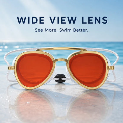Aviator-Style Wide-View Swim Goggles with Anti-Leak Seal