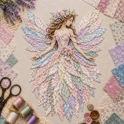 Layered Floral-Wing Fairy Patchwork Set for Handmade Wall Art