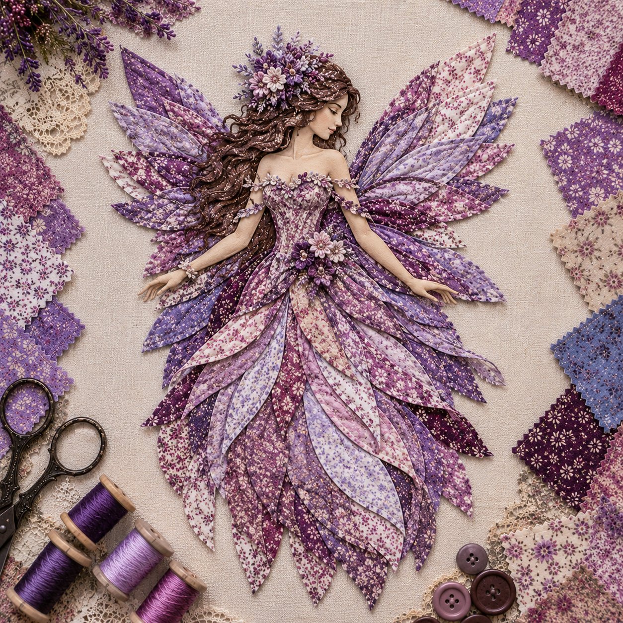 Layered Floral-Wing Fairy Patchwork Set for Handmade Wall Art