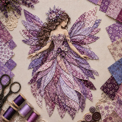 Layered Floral-Wing Fairy Patchwork Set for Handmade Wall Art