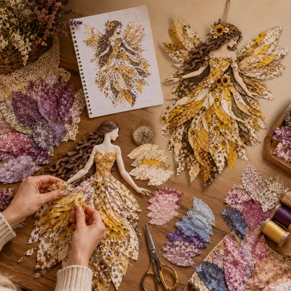 Layered Floral-Wing Fairy Patchwork Set for Handmade Wall Art