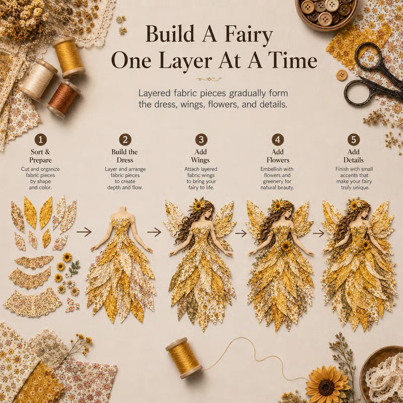 Layered Floral-Wing Fairy Patchwork Set for Handmade Wall Art