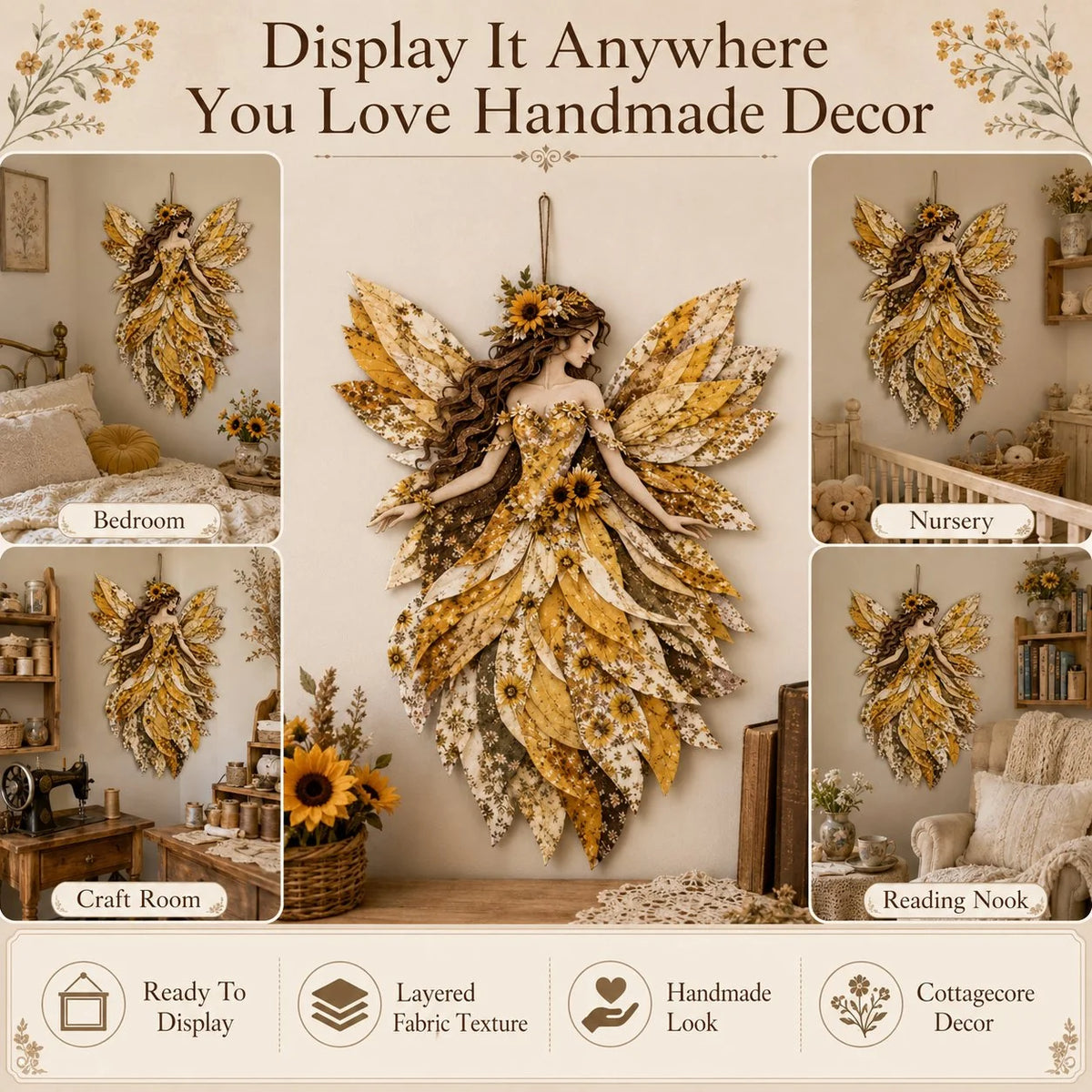 Layered Floral-Wing Fairy Patchwork Set for Handmade Wall Art
