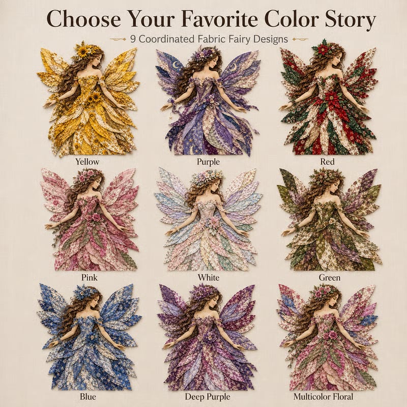 Layered Floral-Wing Fairy Patchwork Set for Handmade Wall Art