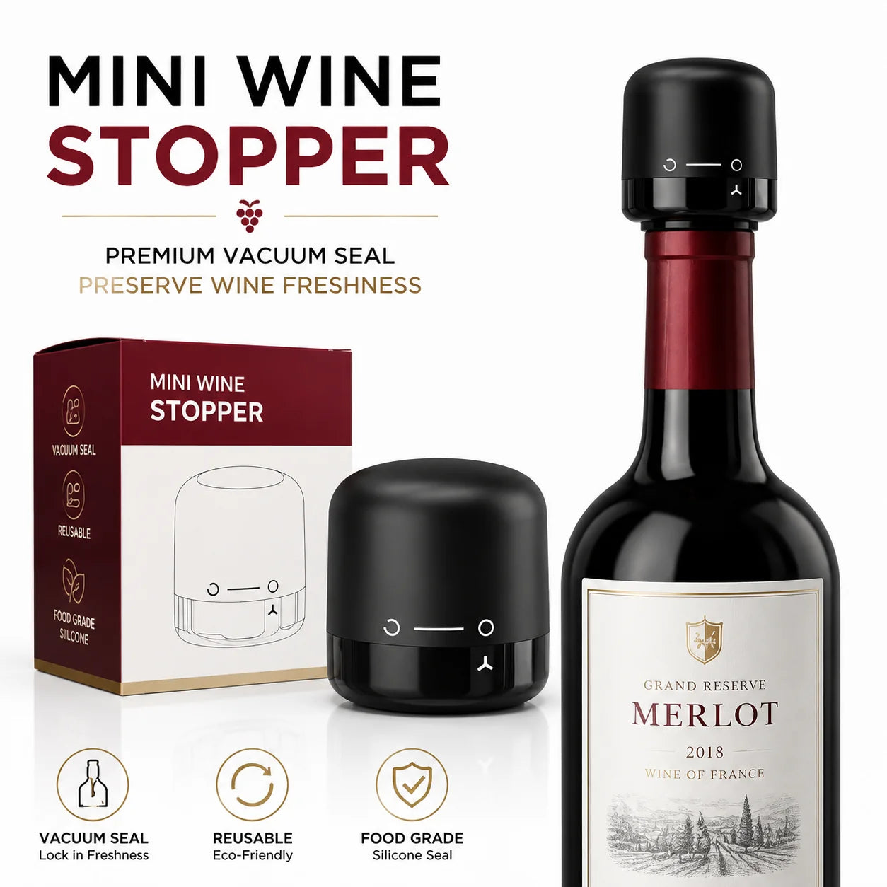 Airtight Vacuum Stopper for Preserving Open Wine