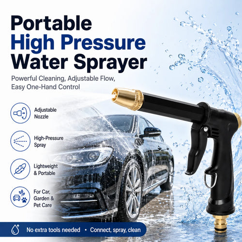 Portable High-Pressure Sprayer with an Adjustable Car and Garden Nozzle