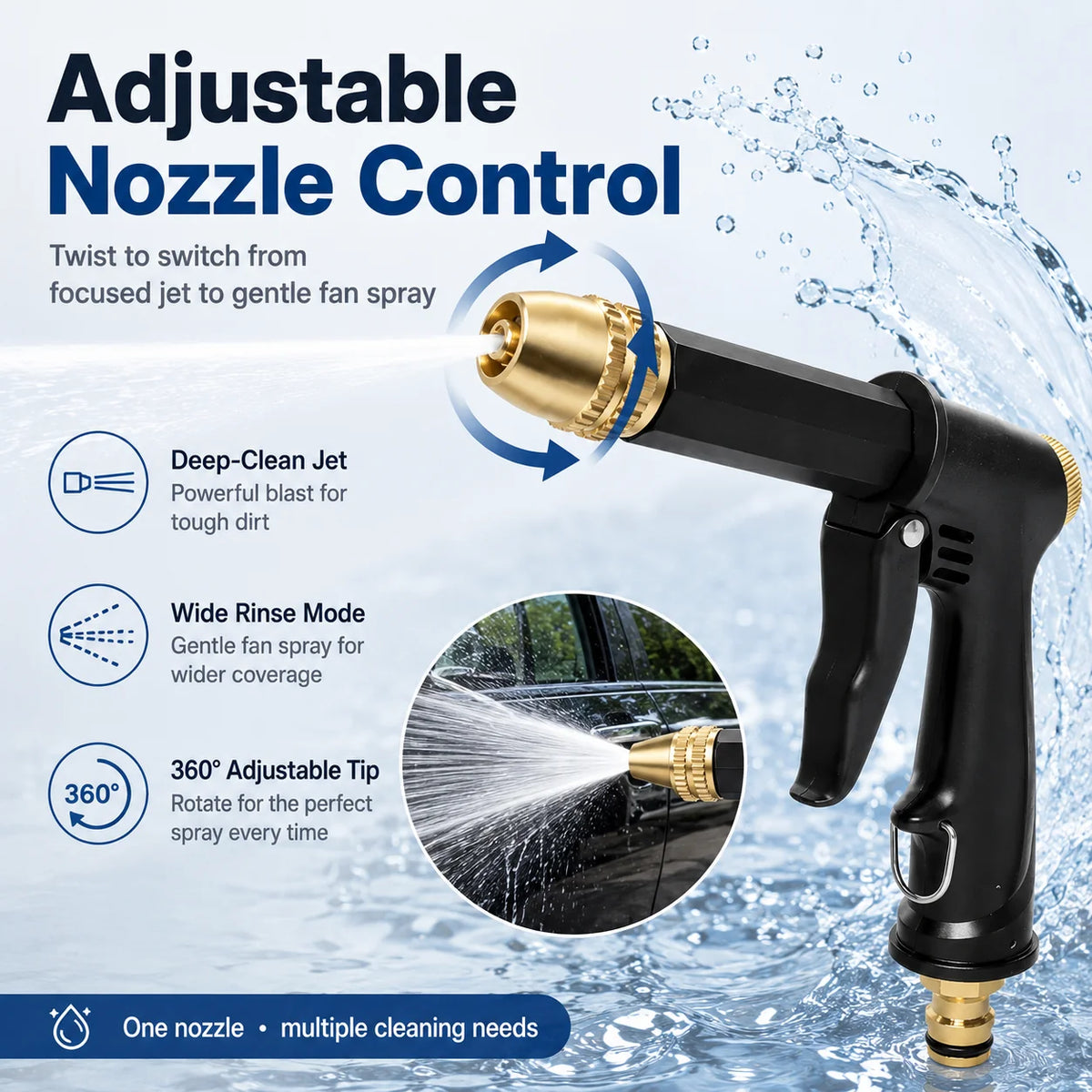 Portable High-Pressure Sprayer with an Adjustable Car and Garden Nozzle