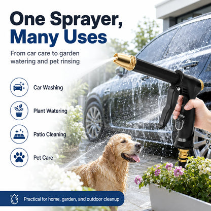 Portable High-Pressure Sprayer with an Adjustable Car and Garden Nozzle