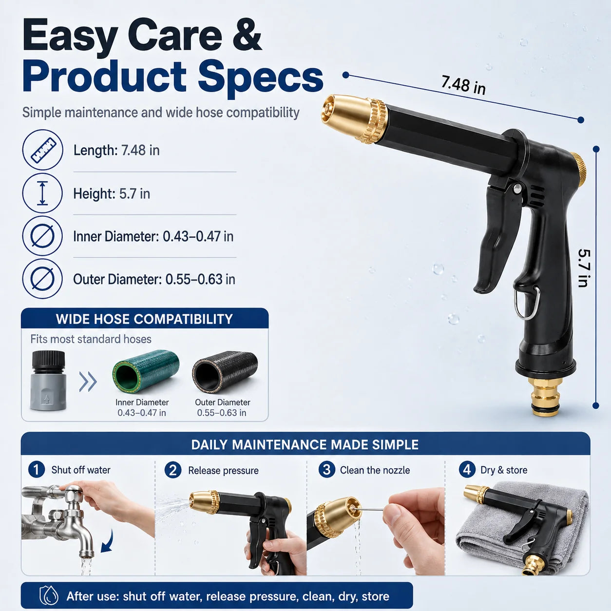 Portable High-Pressure Sprayer with an Adjustable Car and Garden Nozzle