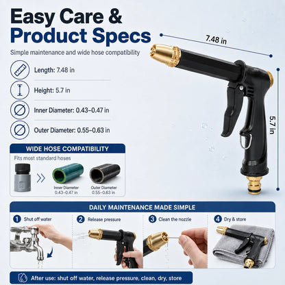 Portable High-Pressure Sprayer with an Adjustable Car and Garden Nozzle