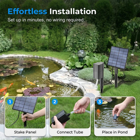 Outdoor Solar Powered Pond Aerator Air Pump – wire- easy