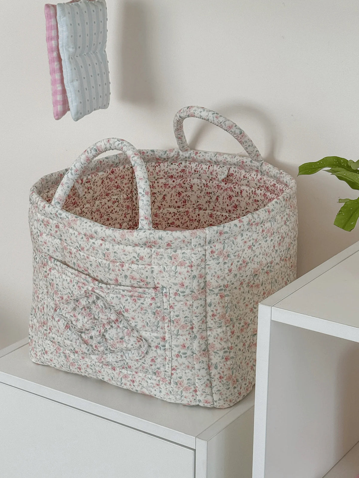 Quilted Carry-All Storage Basket with Handles and Washable Fabric