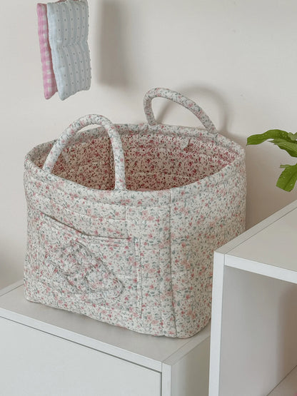Quilted Carry-All Storage Basket with Handles and Washable Fabric