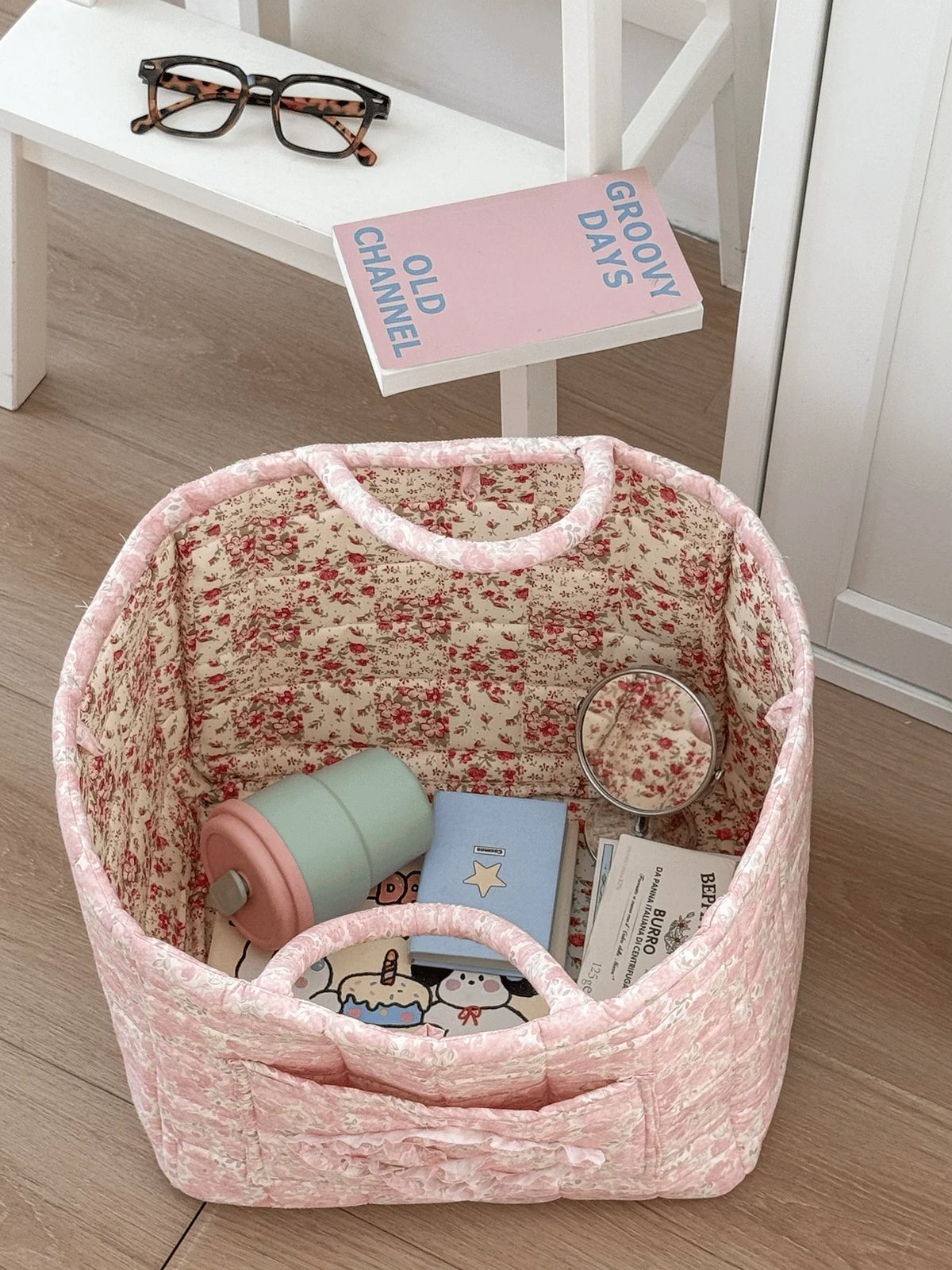 Quilted Carry-All Storage Basket with Handles and Washable Fabric