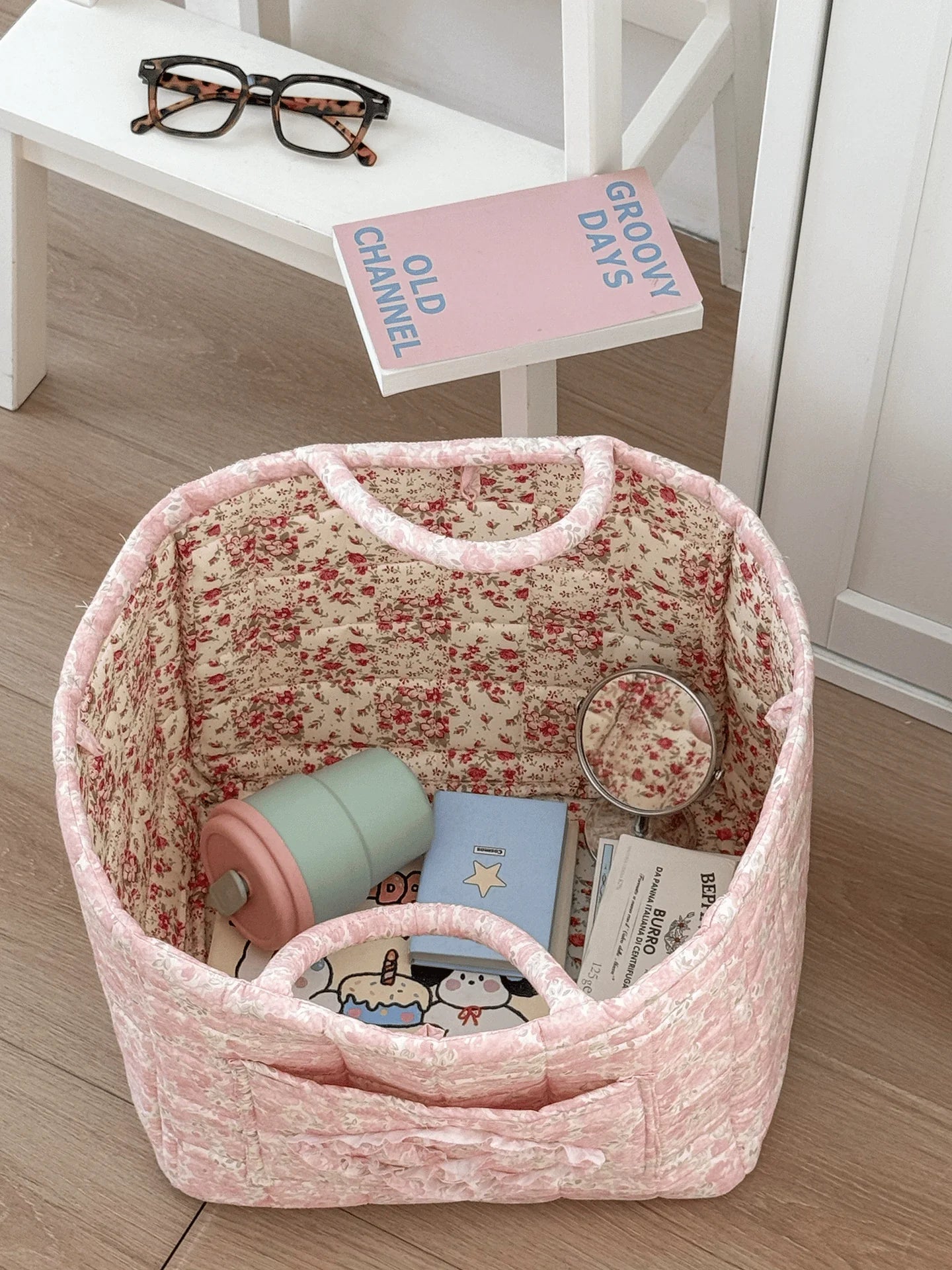 Quilted Carry-All Storage Basket with Handles and Washable Fabric
