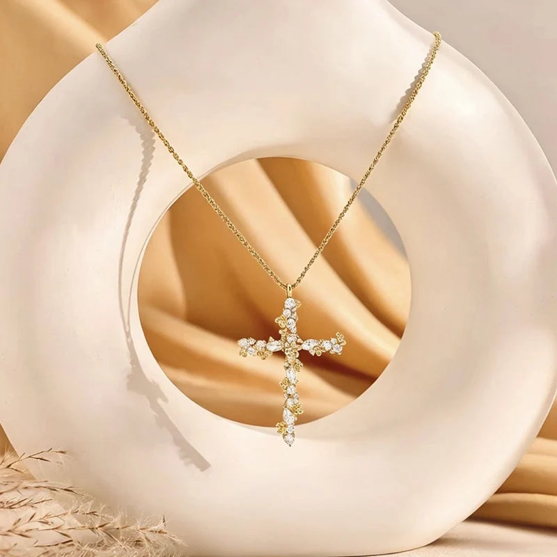 Pet-Friendly Radiant Cross Necklace – Twisted Chain, Petal
