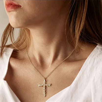 Pet-Friendly Radiant Cross Necklace – Twisted Chain, Petal
