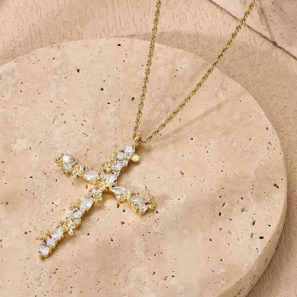 Pet-Friendly Radiant Cross Necklace – Twisted Chain, Petal