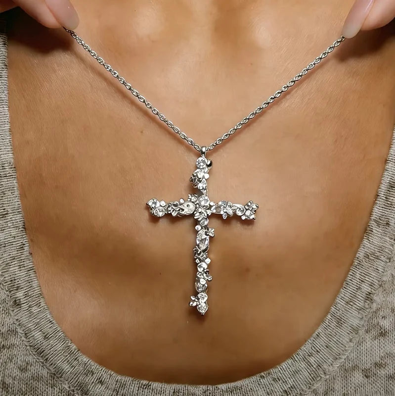 Pet-Friendly Radiant Cross Necklace – Twisted Chain, Petal