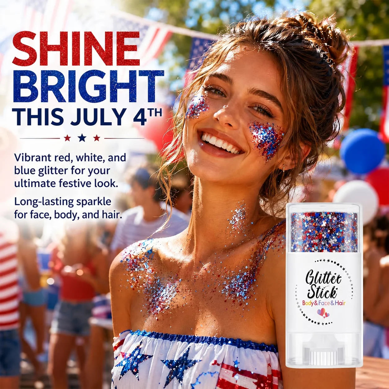 Mess-Free Red, White & Blue Patriotic Glitter Body Stick