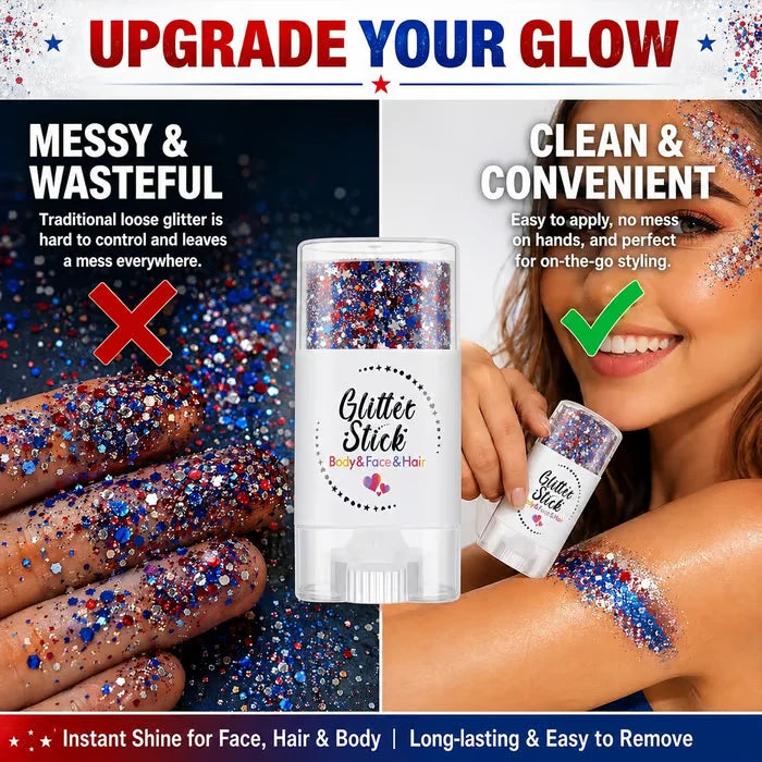 Mess-Free Red, White & Blue Patriotic Glitter Body Stick