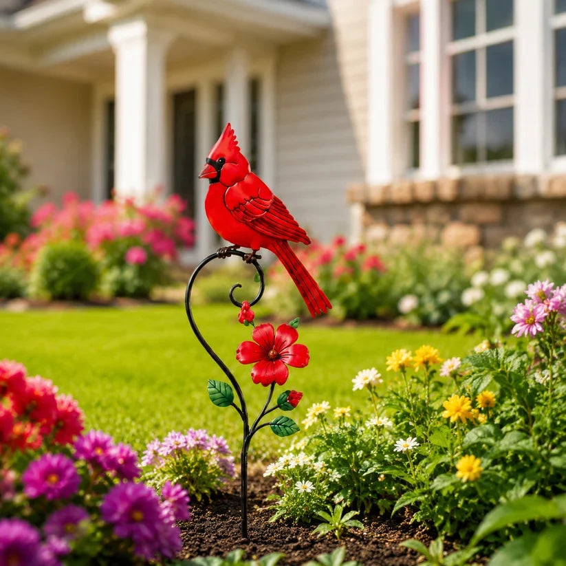 Outdoor Red Cardinal Garden Stake Decoration for Garden Display