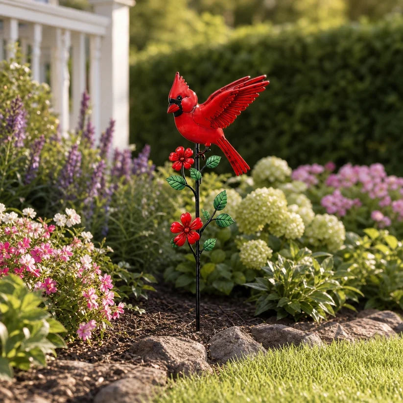 Outdoor Red Cardinal Garden Stake Decoration for Garden Display
