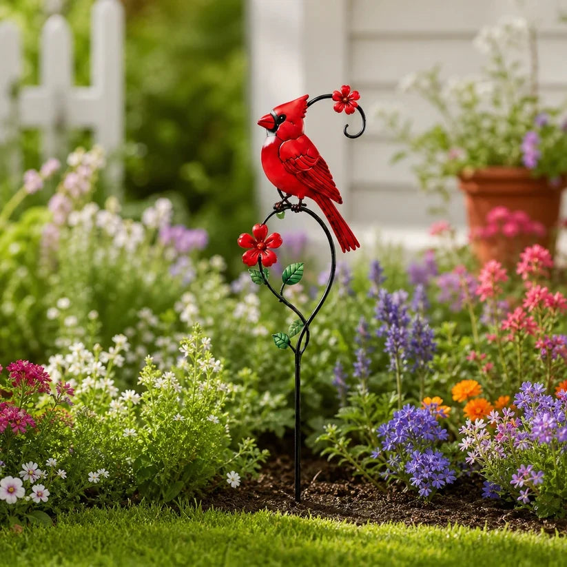 Outdoor Red Cardinal Garden Stake Decoration for Garden Display